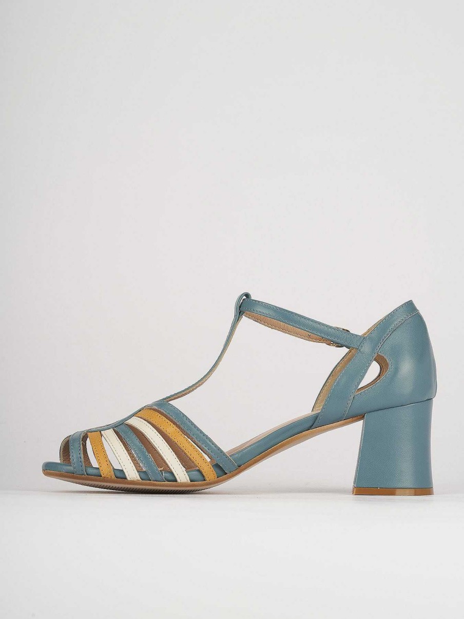 Donna Barca | Sandali Tacco Alto Tacco 5 Cm In Pelle Celeste