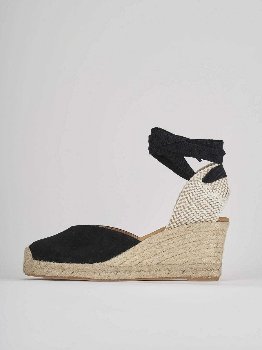 Donna Barca | Espadrillas Tacco 6 Cm In Camoscio Nero