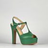 Donna Barca | Sandali Tacco Alto Tacco 10 Cm In Pelle Verde