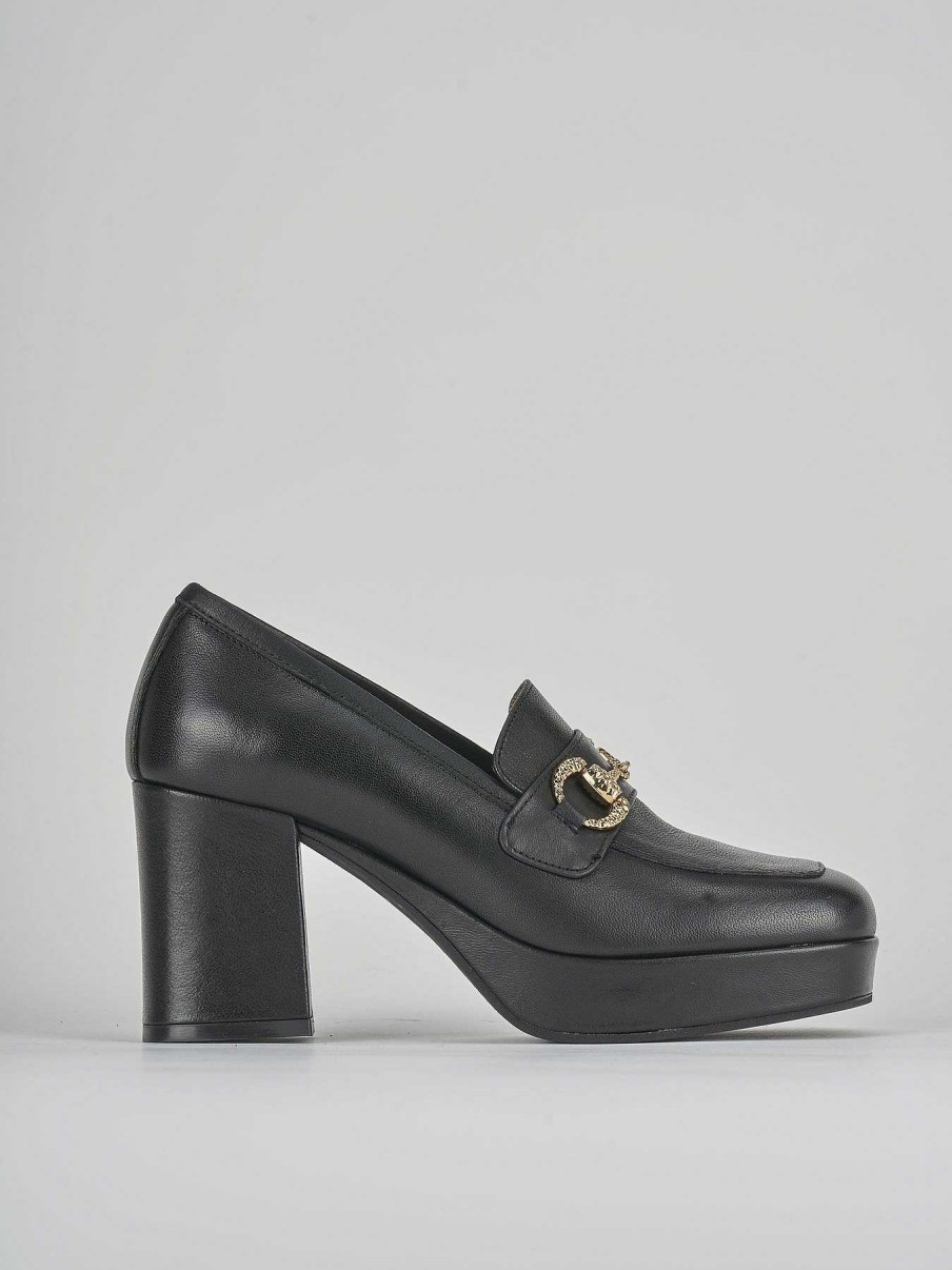 Donna Barca | Mocassini Tacco 7 Cm In Pelle Nera