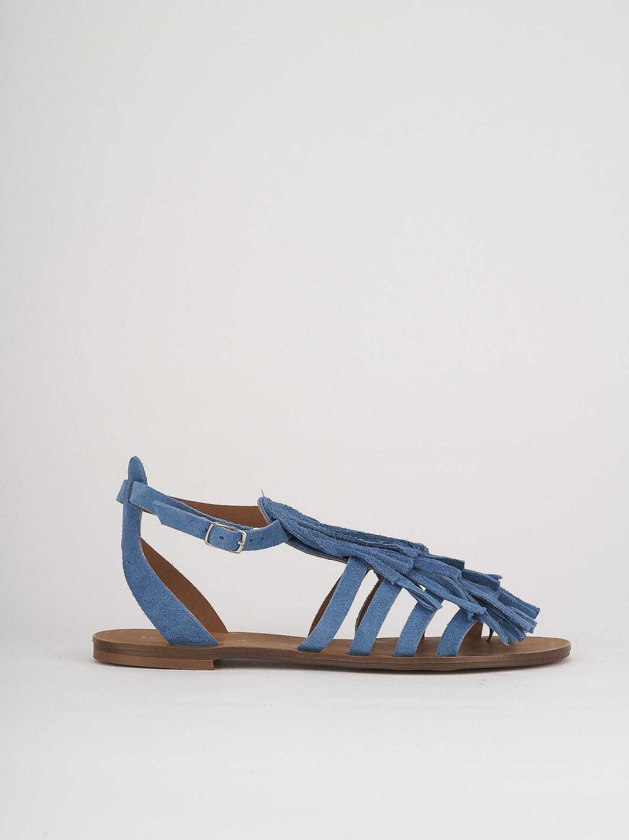 Donna Barca | Sandali Tacco Basso Tacco 1 Cm Camoscio Azzurro