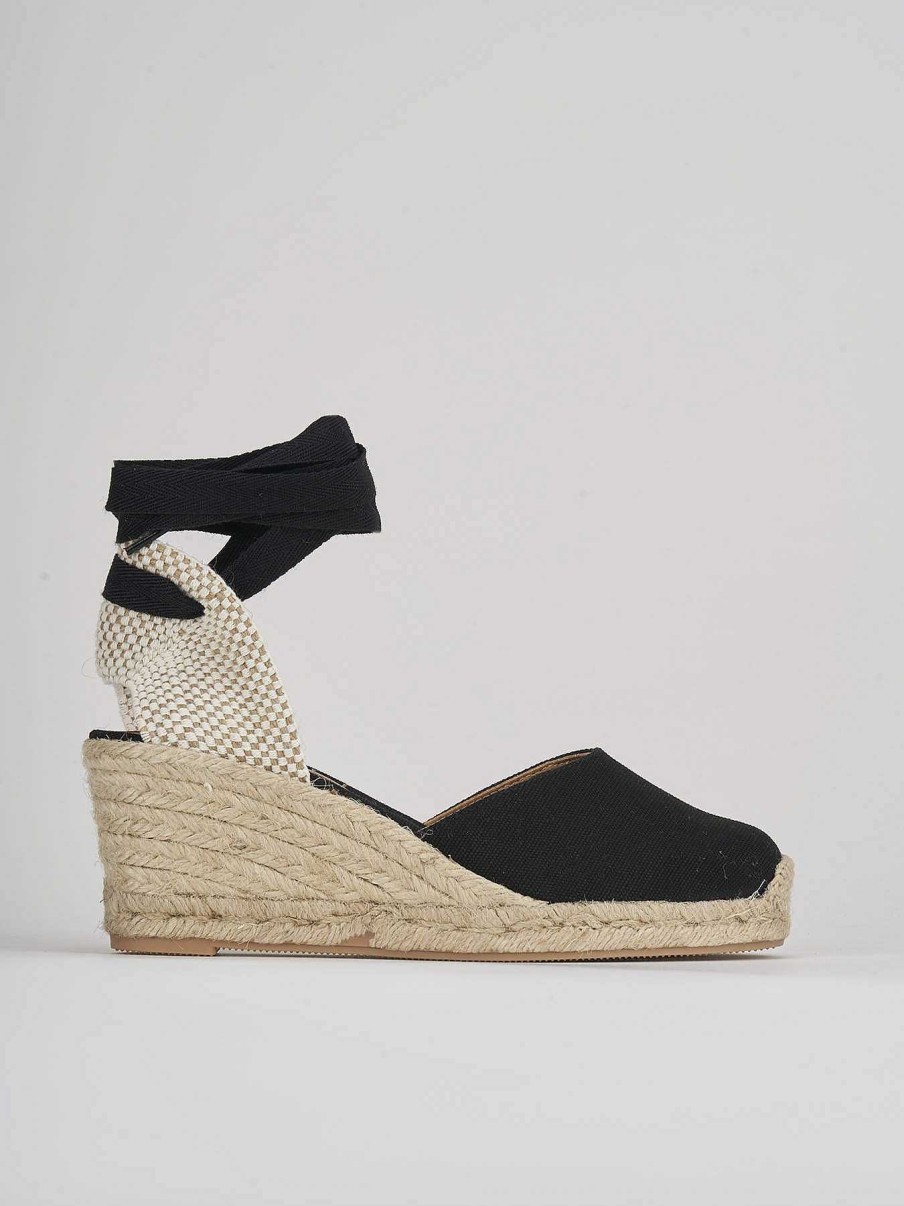 Donna Barca | Espadrillas Tacco 5 Cm In Tessuto Nero