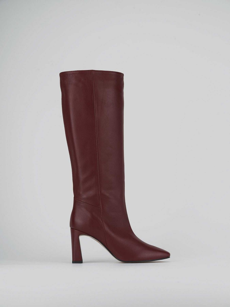 Donna Barca | Stivali Tacco Alto Tacco 9 Cm In Pelle Bordeaux