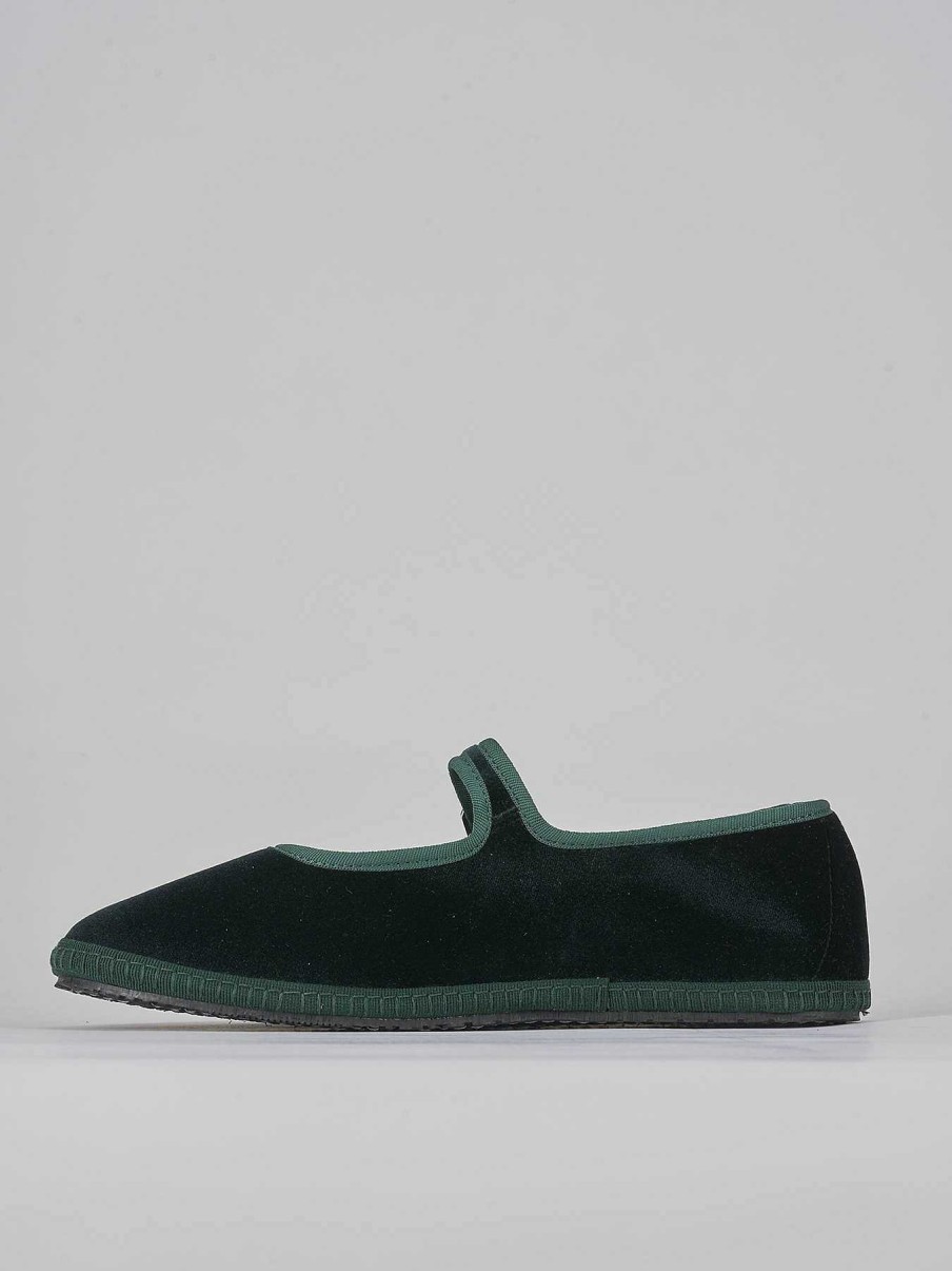 Donna Barca | Ballerina Tacco 1Cm Velluto Verde