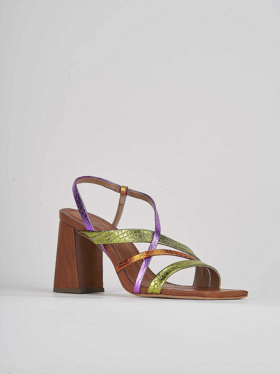 Donna Barca | Sandali Tacco Alto Tacco 9 Cm In Pelle Multicolor