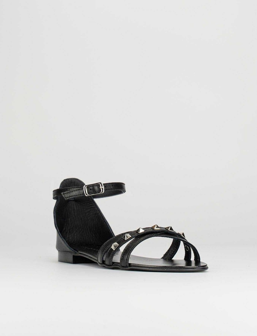 Donna Barca | Sandali Tacco Basso Tacco 1 Cm In Pelle Nera