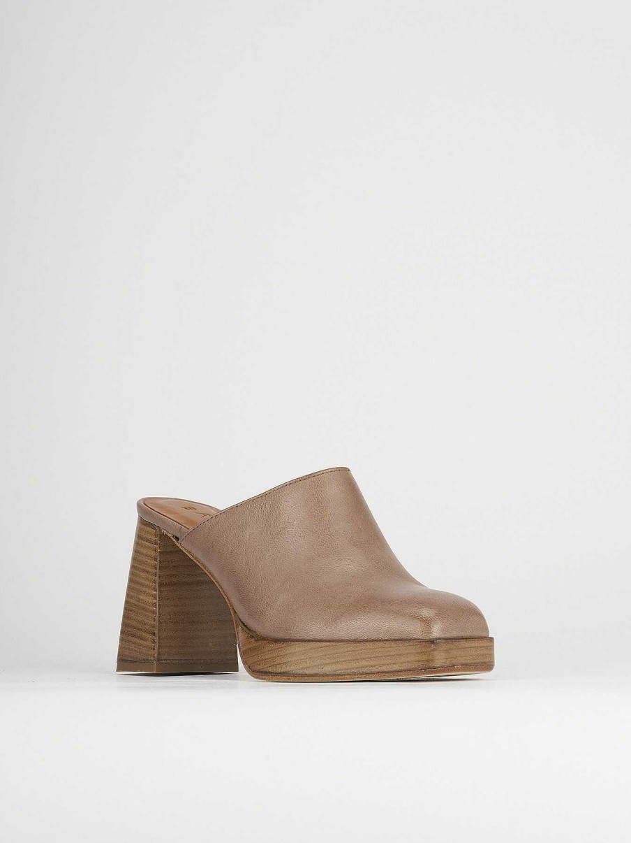 Donna Barca | Sabot Tacco 9 Cm In Pelle Beige