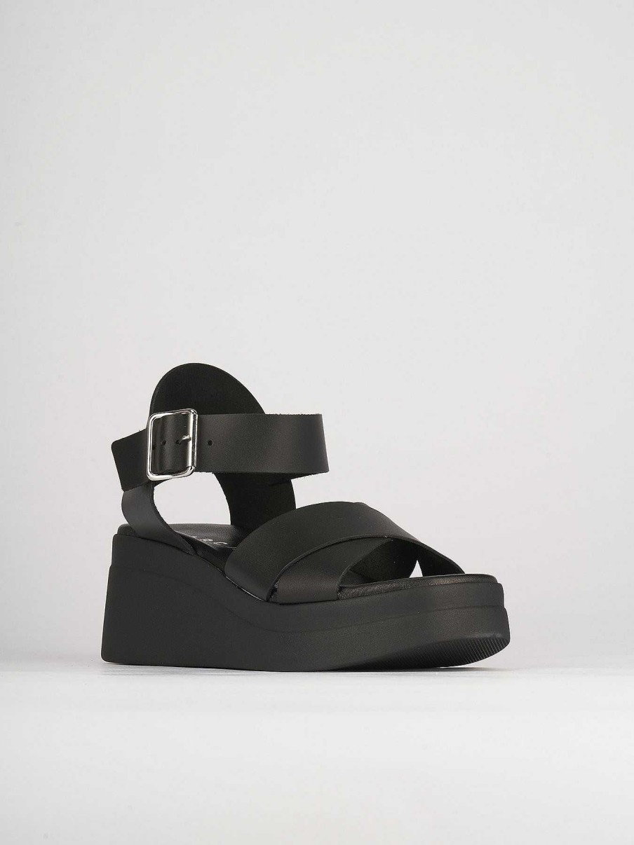 Donna Barca | Zeppa Tacco 5 Cm In Pelle Nera