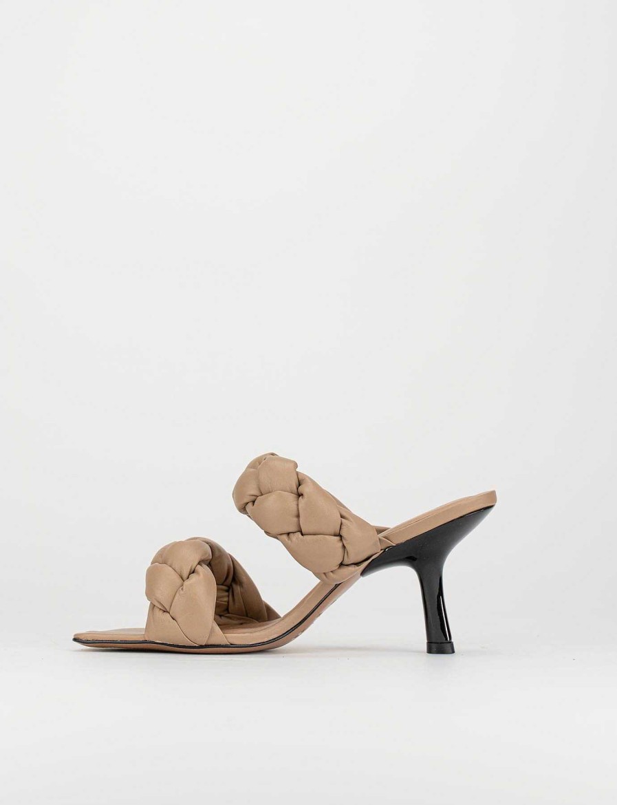 Donna Barca | Pantofole Tacco 5 Cm In Pelle Beige