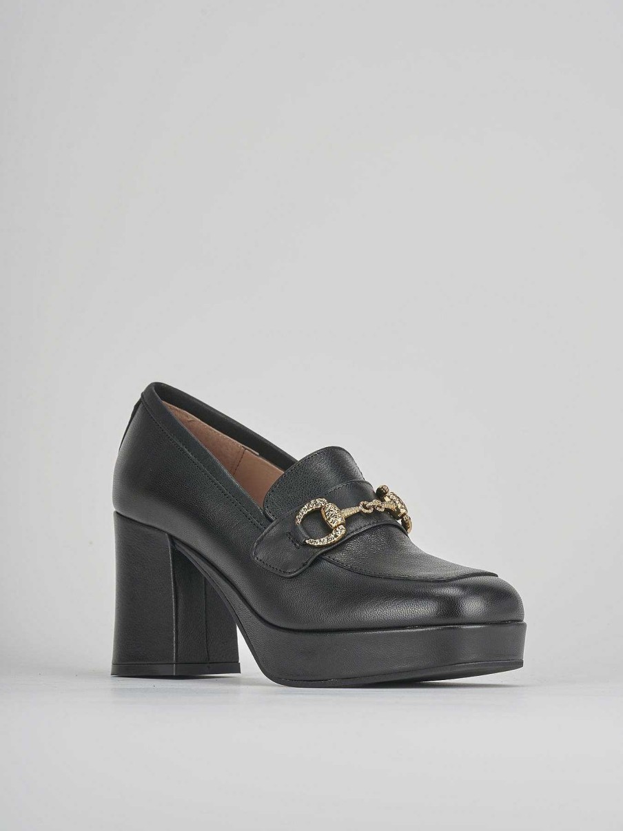 Donna Barca | Mocassini Tacco 7 Cm In Pelle Nera