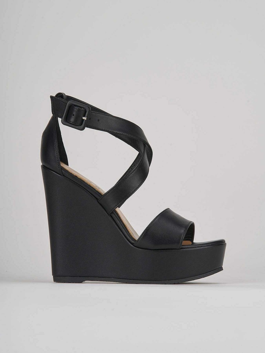 Donna Barca | Zeppa Tacco 13 Cm In Pelle Nera