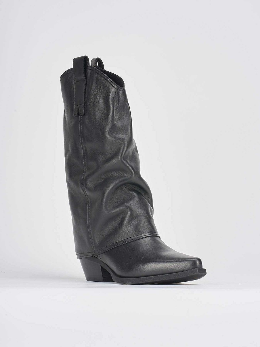 Donna Barca | Stivali Tacco Alto Tacco 5 Cm In Pelle Nera