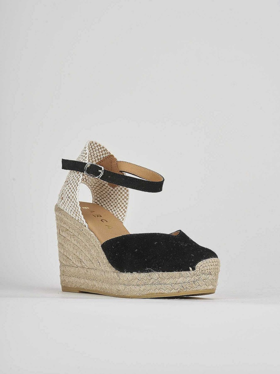 Donna Barca | Espadrillas Tacco 9 Cm In Camoscio Nero