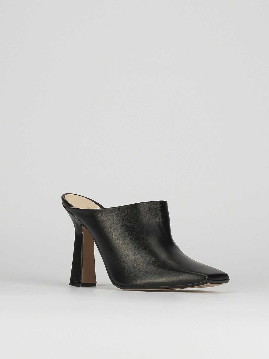 Donna Barca | Sabot Tacco 9 Cm In Pelle Nera