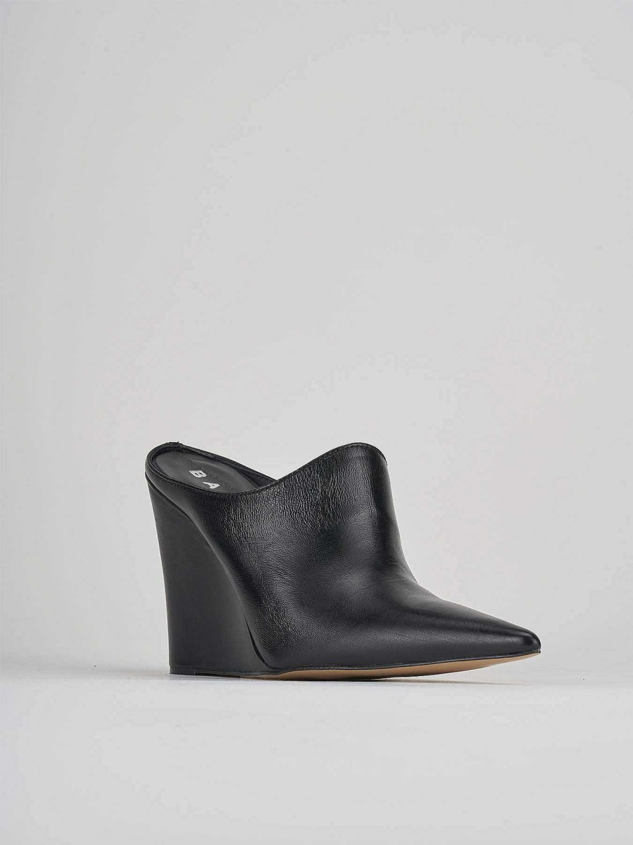 Donna Barca | Sabot Tacco 9 Cm In Pelle Nera