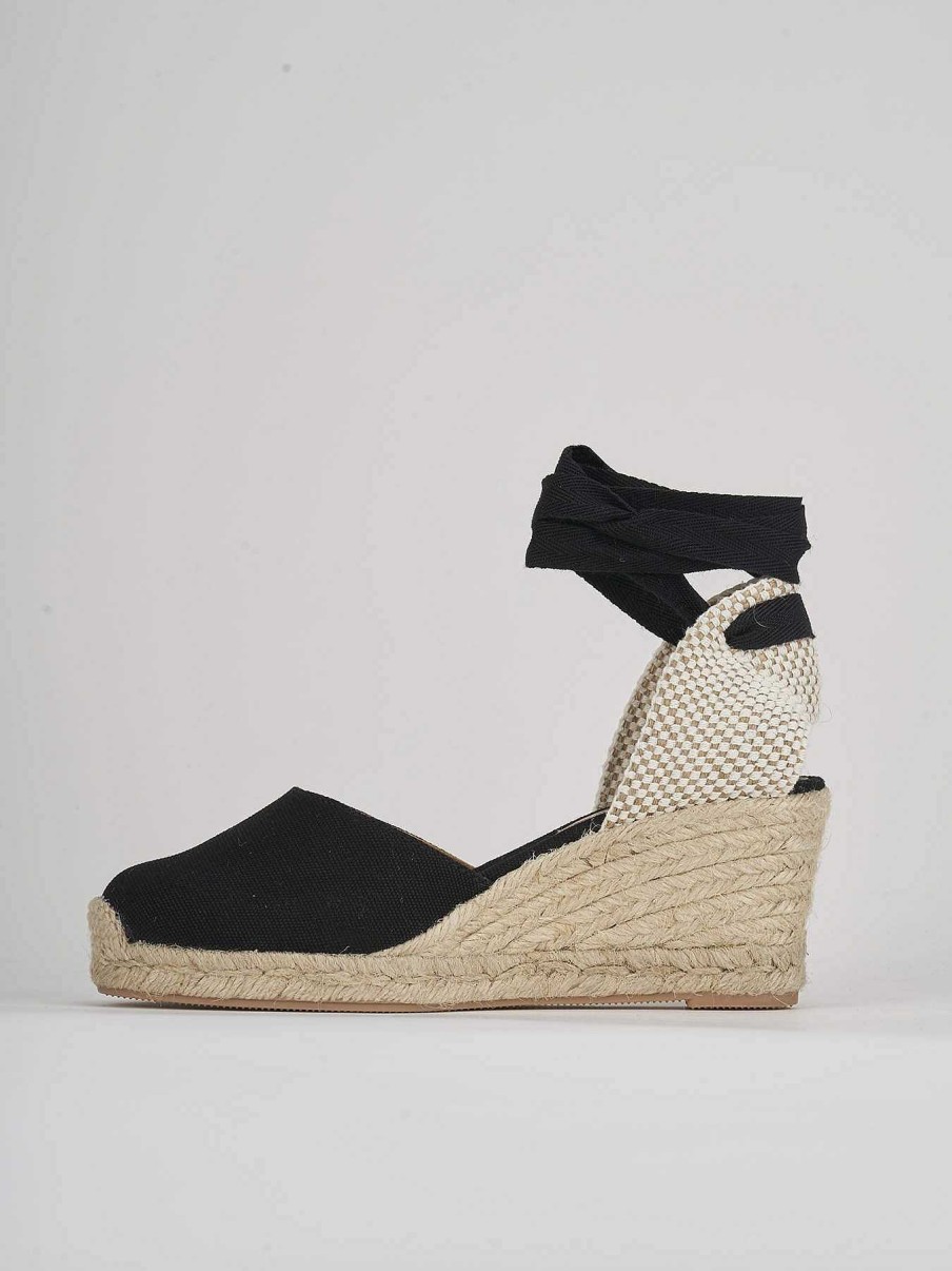 Donna Barca | Espadrillas Tacco 5 Cm In Tessuto Nero