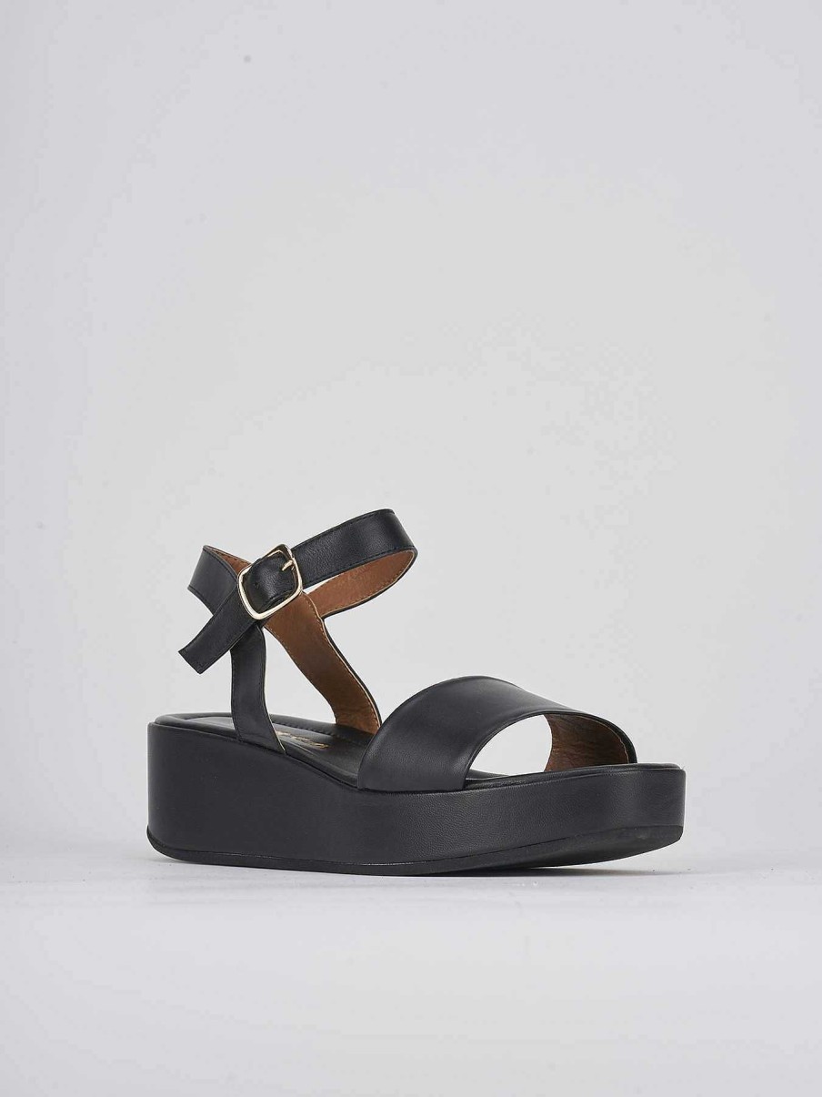 Donna Barca | Zeppa Tacco 4 Cm In Pelle Nera