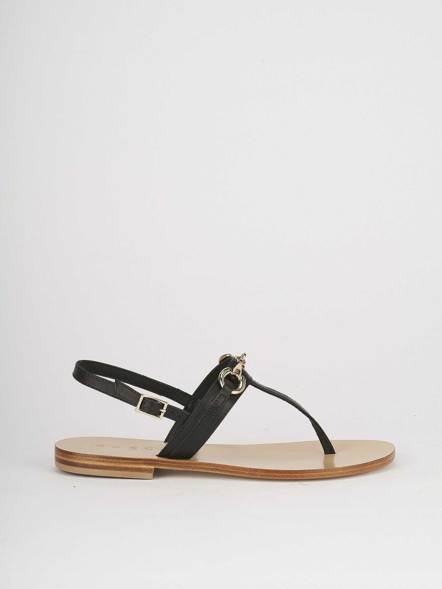 Donna Barca | Sandali Tacco Basso Tacco 1 Cm In Pelle Nera