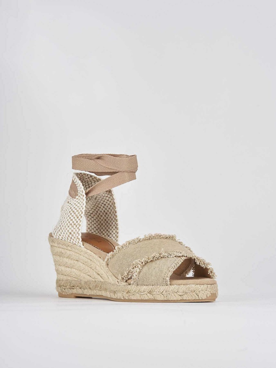 Donna Barca | Espadrillas Tacco 6 Cm In Tessuto Beige