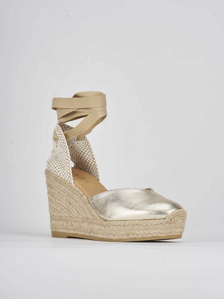 Donna Barca | Espadrillas Tacco 9 Cm In Pelle Dorata