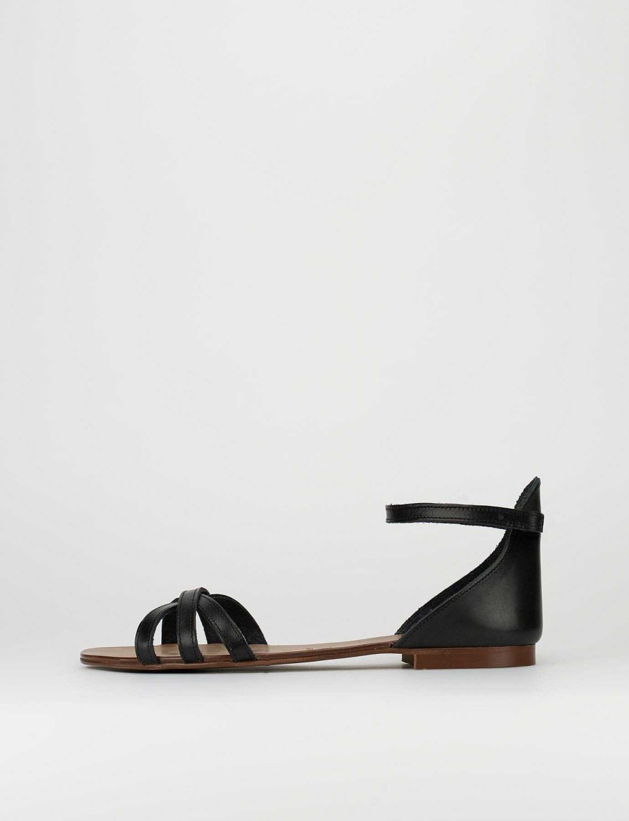 Donna Barca | Sandali Tacco Basso Tacco 1 Cm In Pelle Nera