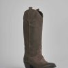 Donna Barca | Stivali Tacco Alto Tacco 5 Cm In Camoscio Beige