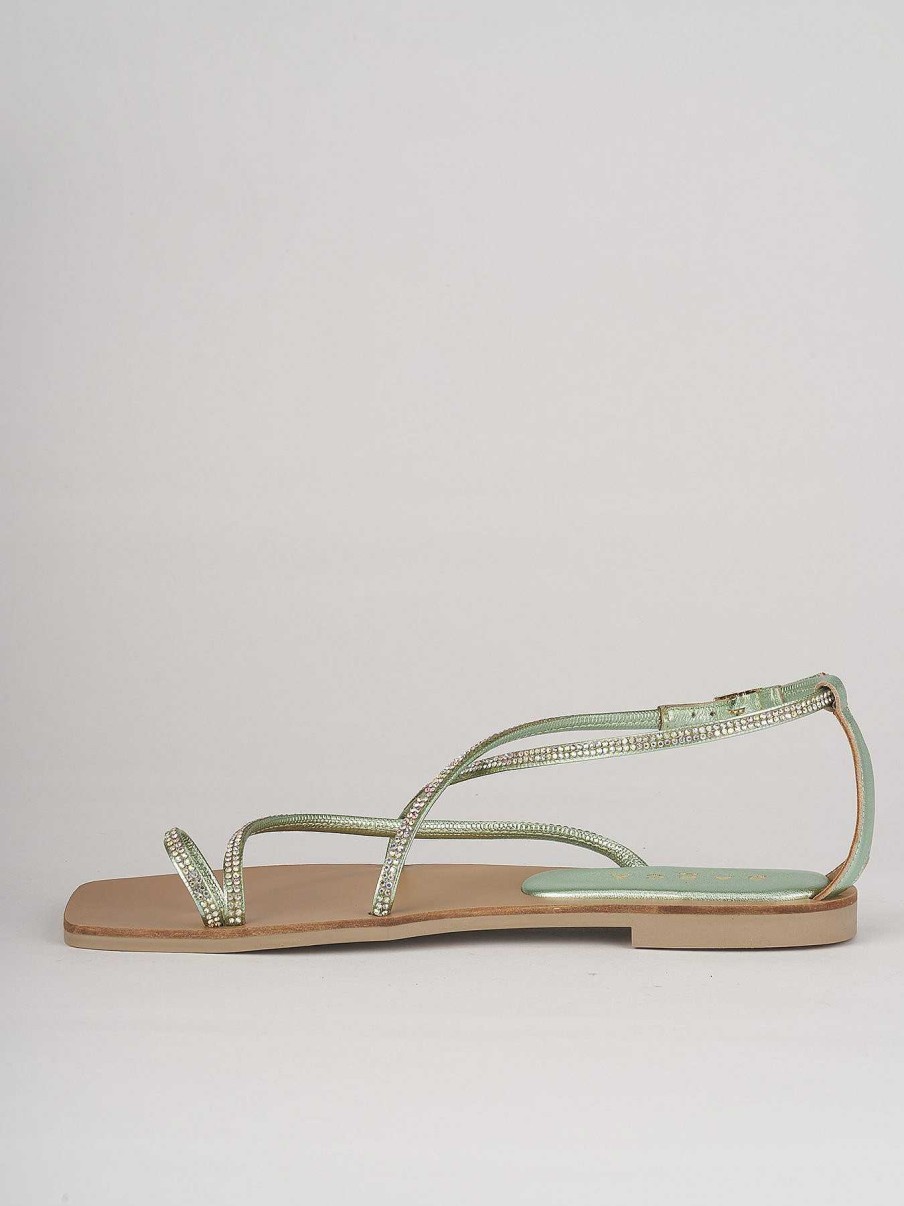 Donna Barca | Sandali Tacco Basso Tacco 1 Cm In Pelle Verde