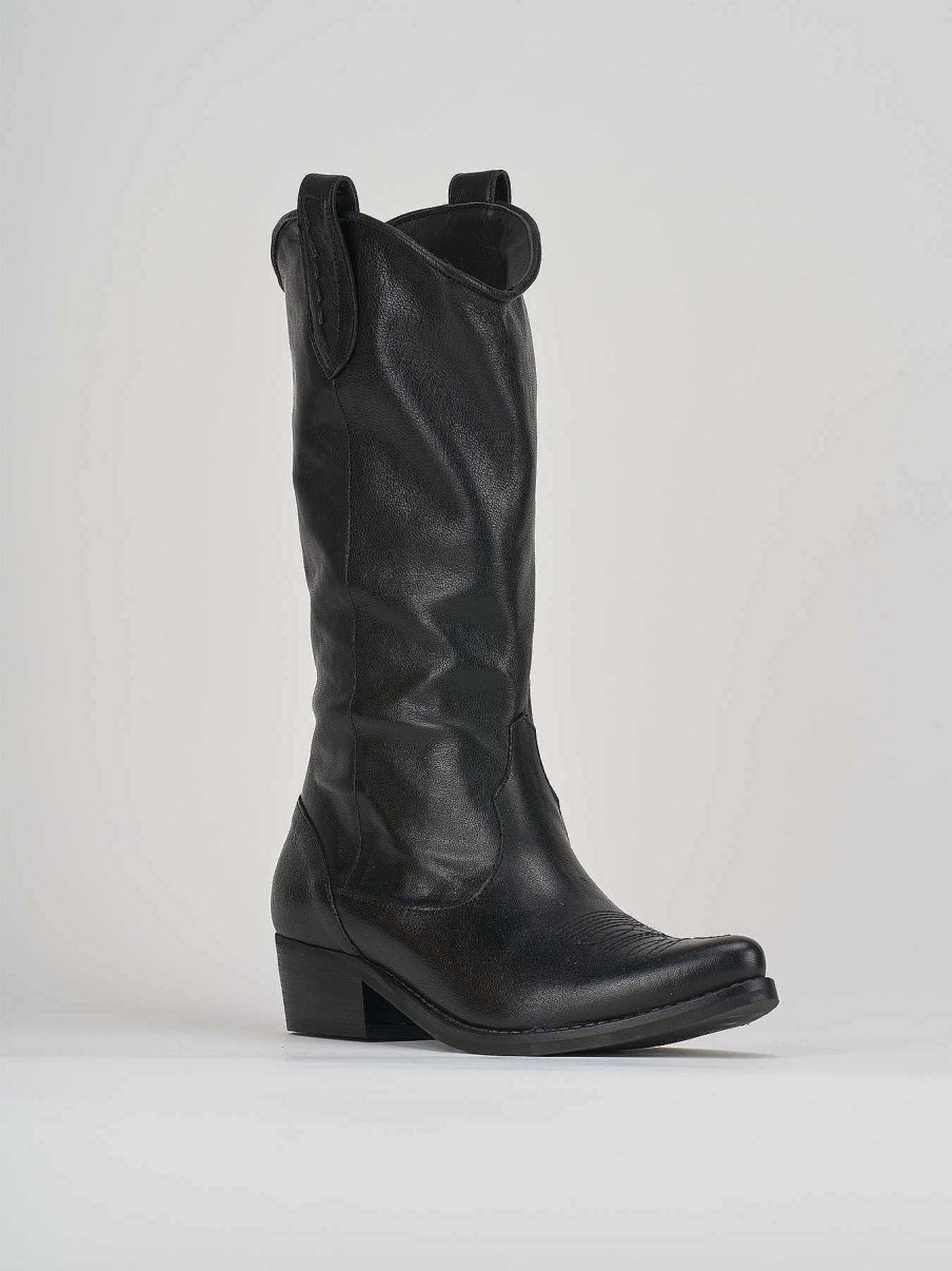 Donna Barca | Stivali Tacco Basso Tacco 3 Cm In Pelle Nera