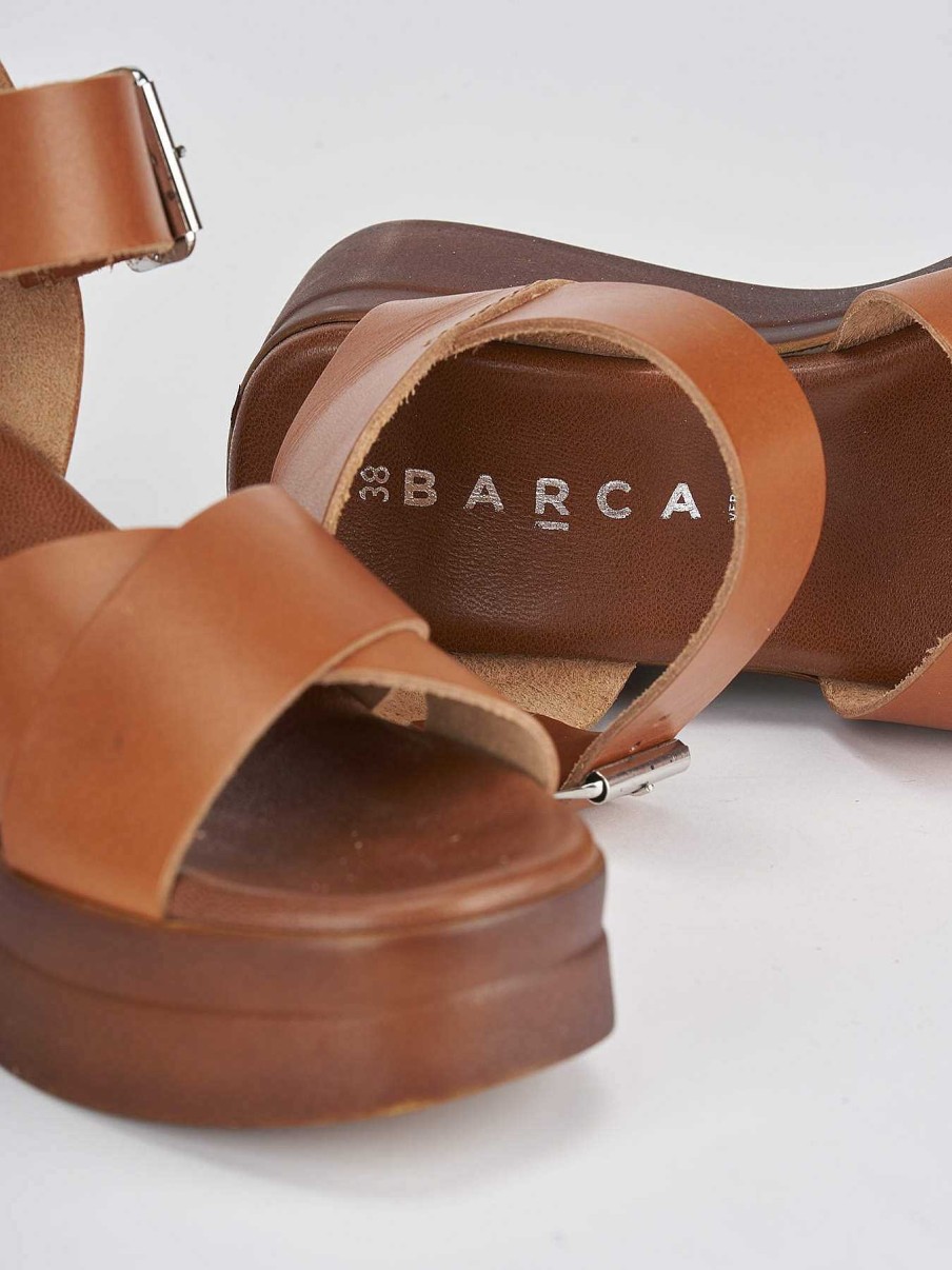 Donna Barca | Sandali Zeppa Tacco 5Cm Pelle Marrone