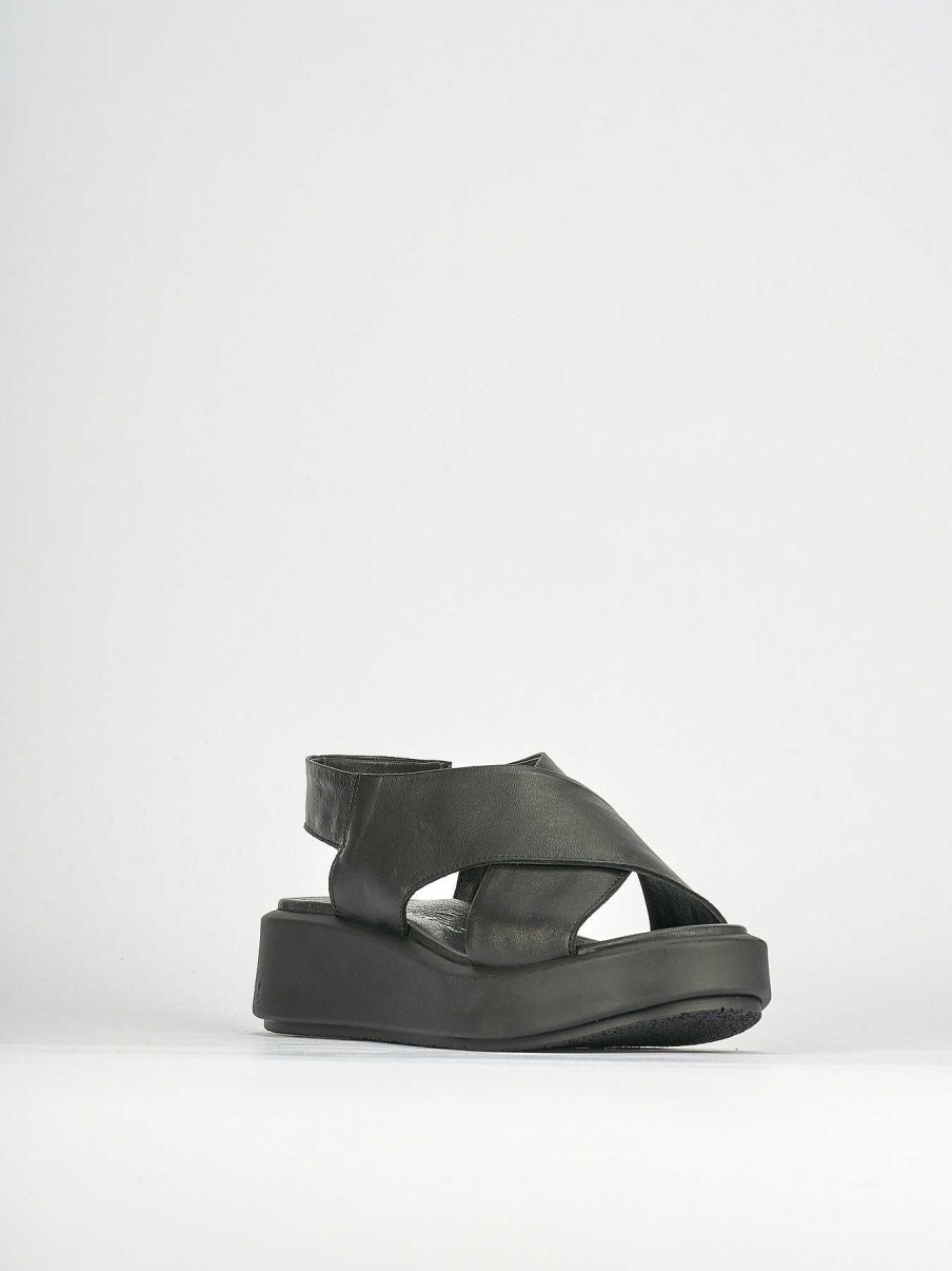 Donna Barca | Zeppa Tacco 3 Cm In Pelle Nera