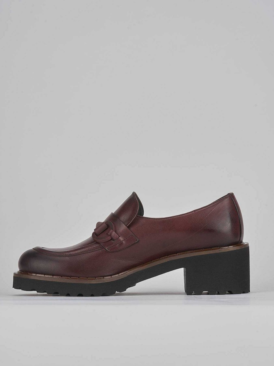 Donna Barca | Mocassino Tacco 5 Cm In Pelle Bordeaux