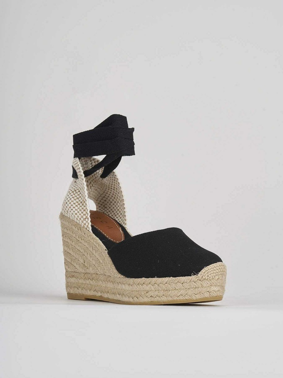 Donna Barca | Espadrillas Tacco 9 Cm In Tessuto Nero