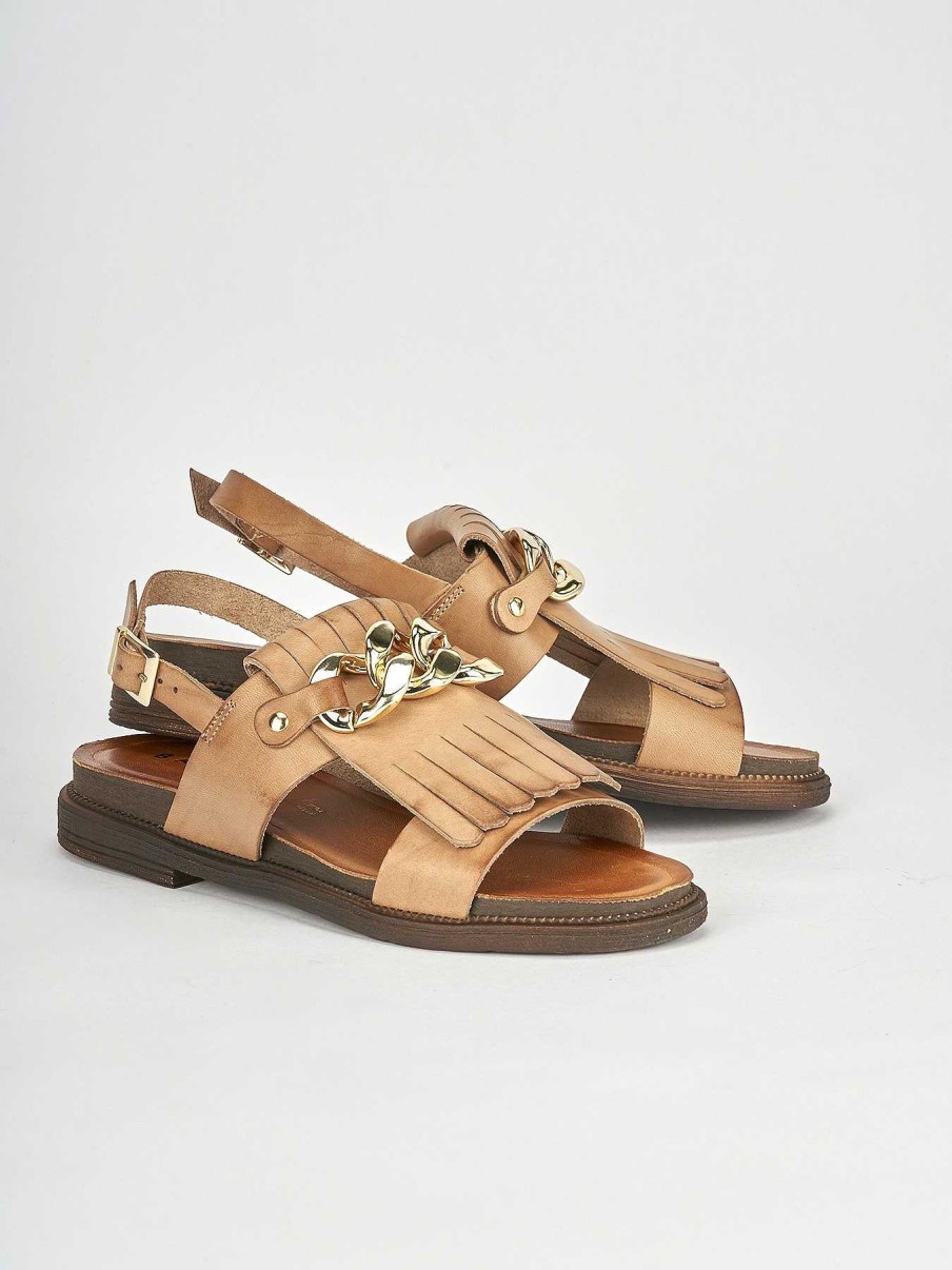 Donna Barca | Sandali Tacco Basso Tacco 1 Cm In Pelle Marrone