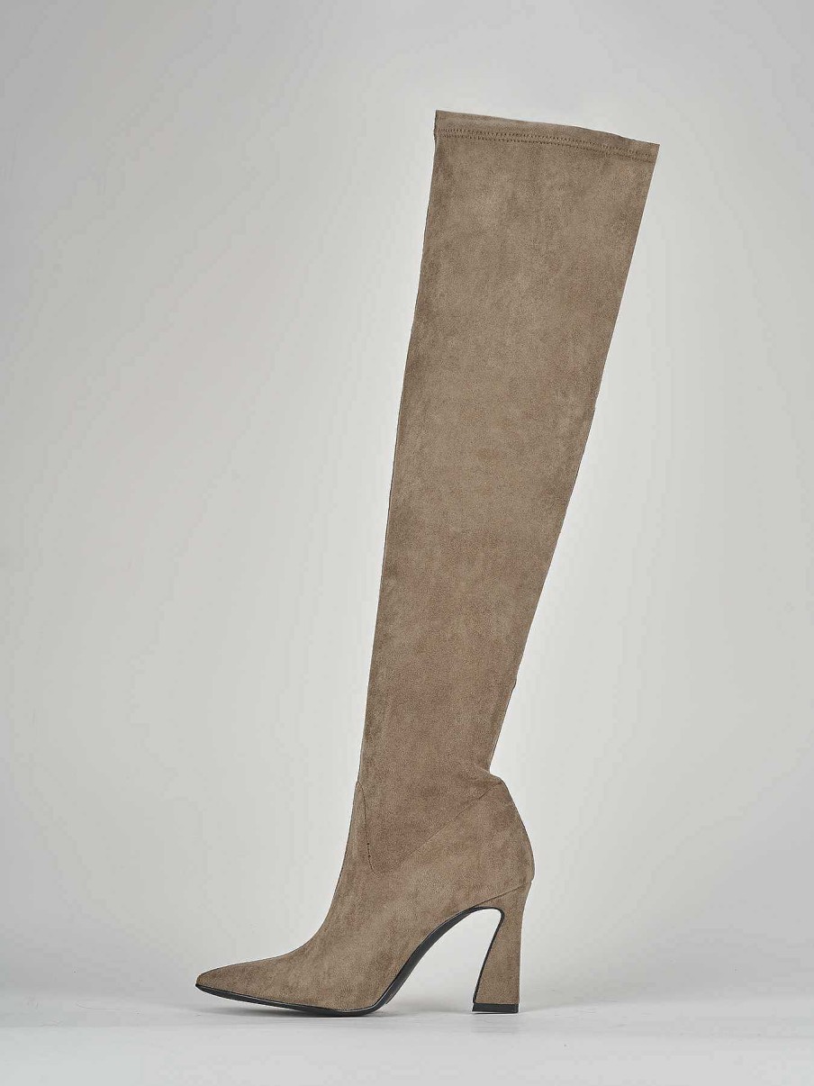 Donna Barca | Stivali Tacco Alto Tacco 8 Cm In Camoscio Beige