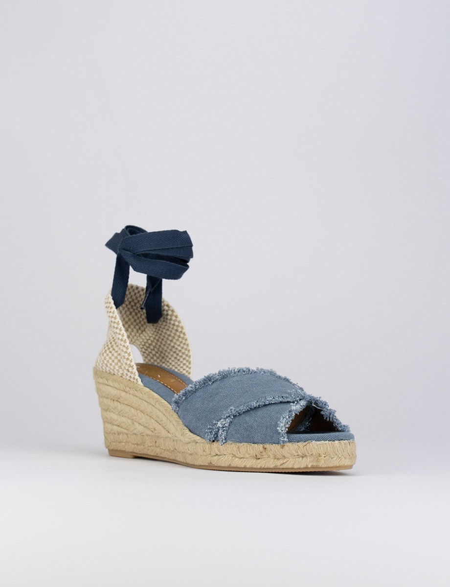 Donna Barca | Espadrillas Tacco 6 Cm Tessuto Blu