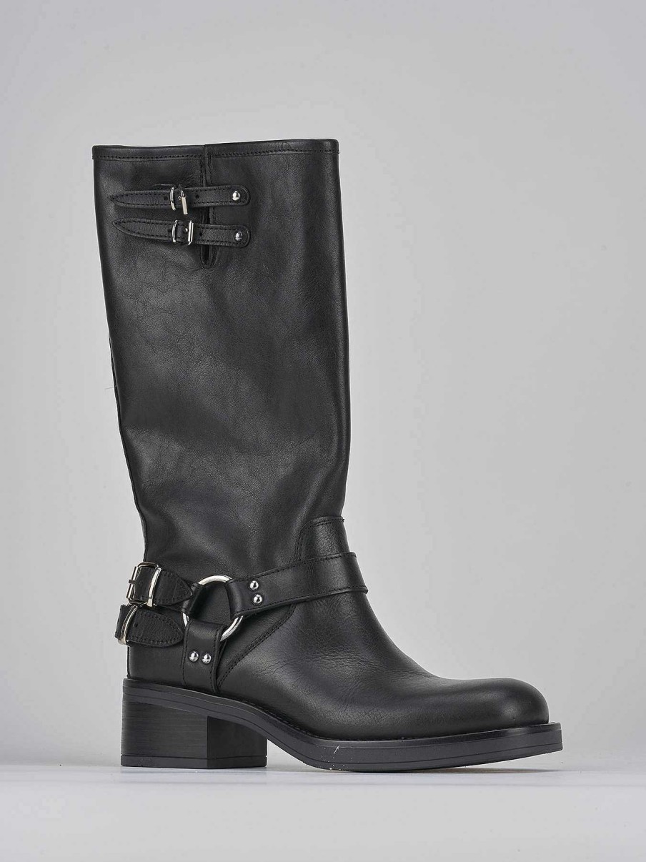 Donna Barca | Stivale Biker Tacco 5 Cm Nero Pelle