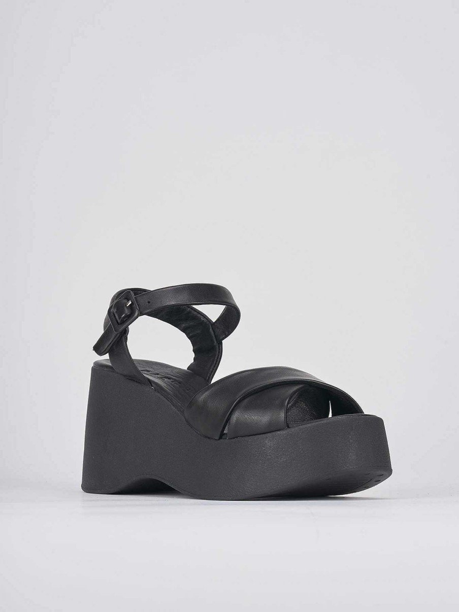 Donna Barca | Zeppa Tacco 8 Cm In Pelle Nera