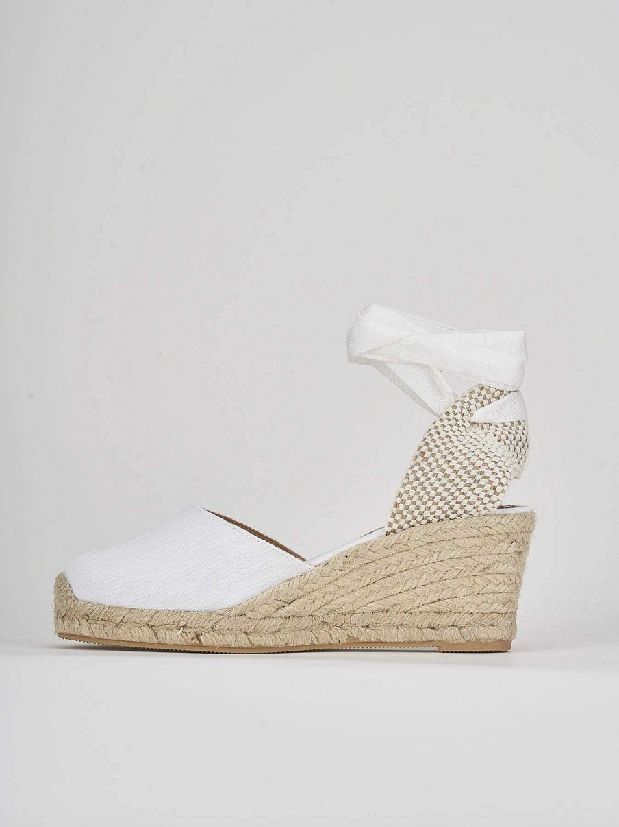 Donna Barca | Espadrillas Tacco 6 Cm In Tessuto Bianco