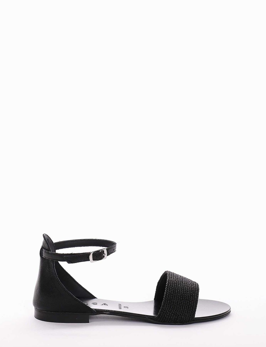 Donna Barca | Sandali Tacco Basso Tacco 1 Cm In Pelle Nera