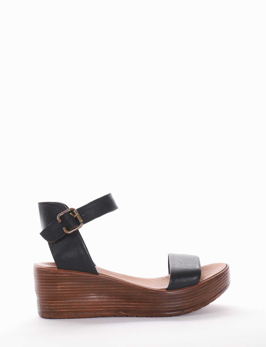 Donna Barca | Zeppa Tacco 6 Cm In Pelle Nera