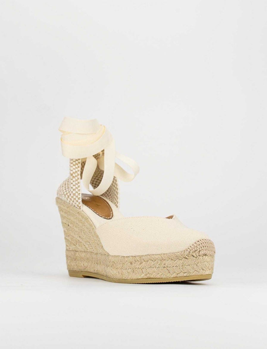 Donna Barca | Espadrilla Zeppa 10 Cm Tessuto Beige