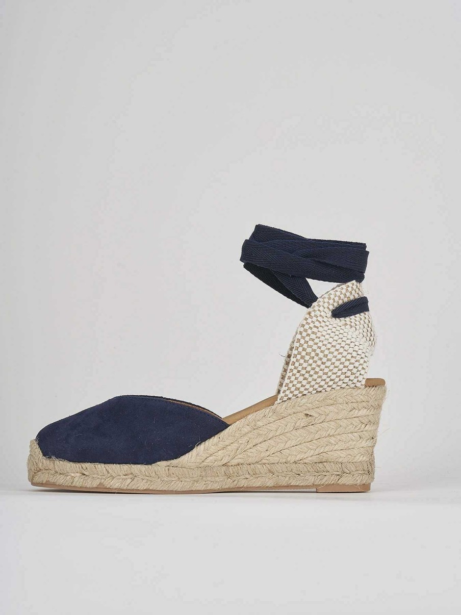 Donna Barca | Espadrillas Tacco 6 Cm In Camoscio Blu