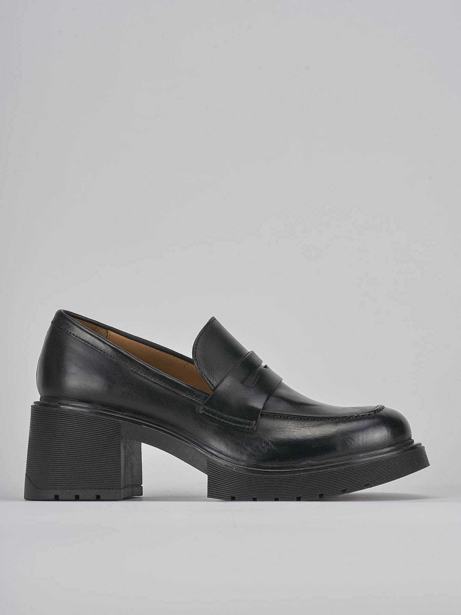 Donna Barca | Mocassini Tacco 6 Cm In Pelle Nera