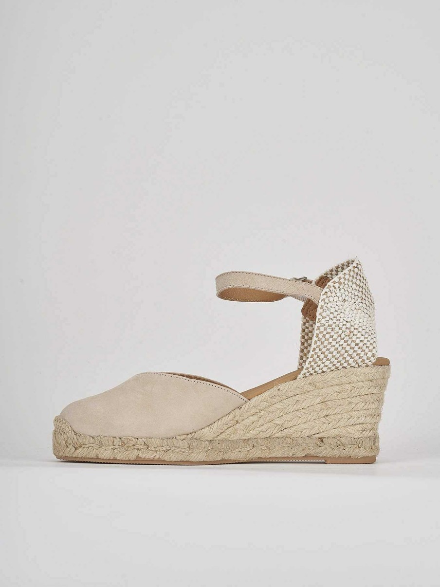 Donna Barca | Espadrillas Tacco 6 Cm In Camoscio Beige