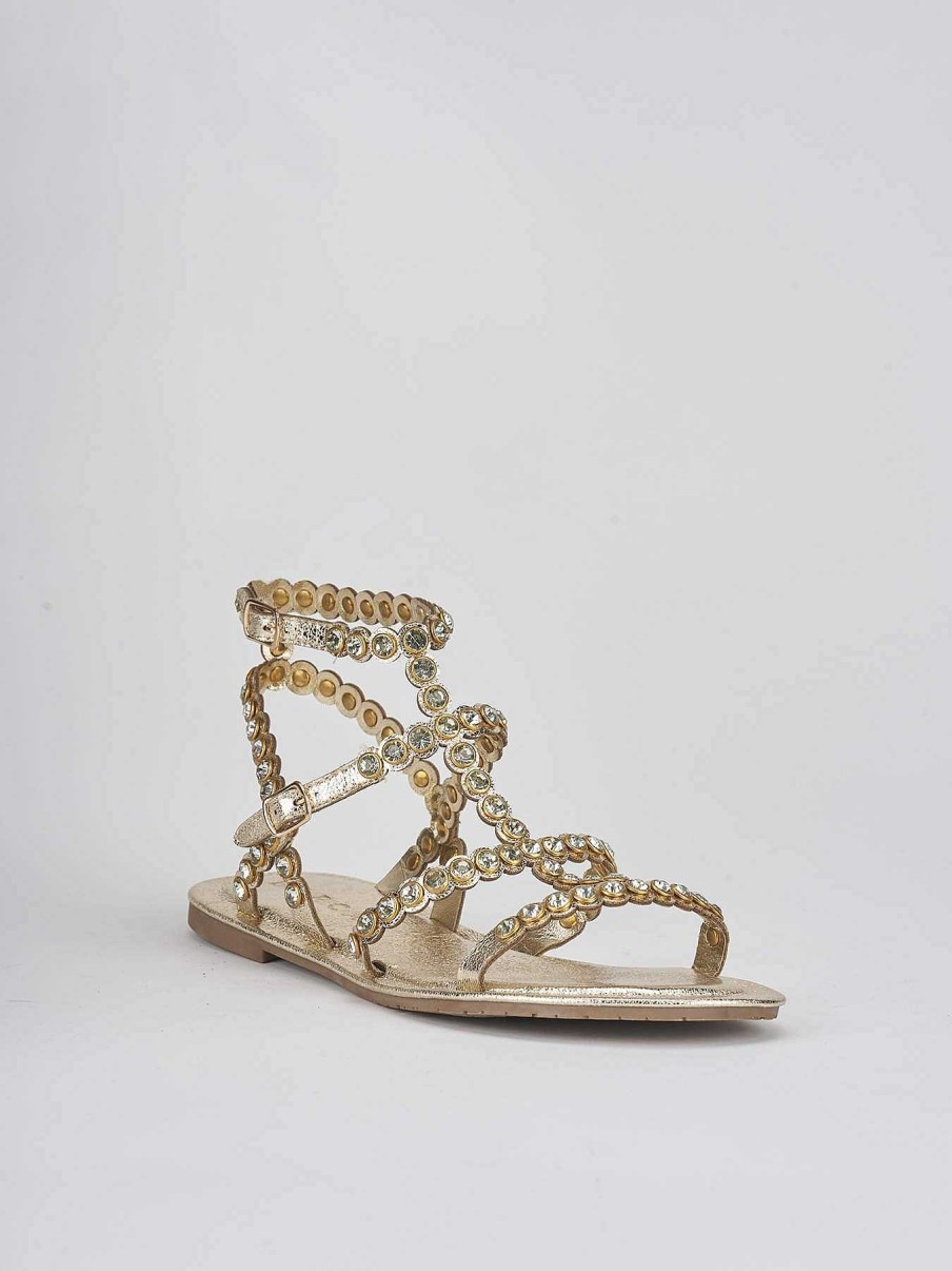 Donna Barca | Sandali Tacco Basso Tacco 1 Cm In Pelle Oro