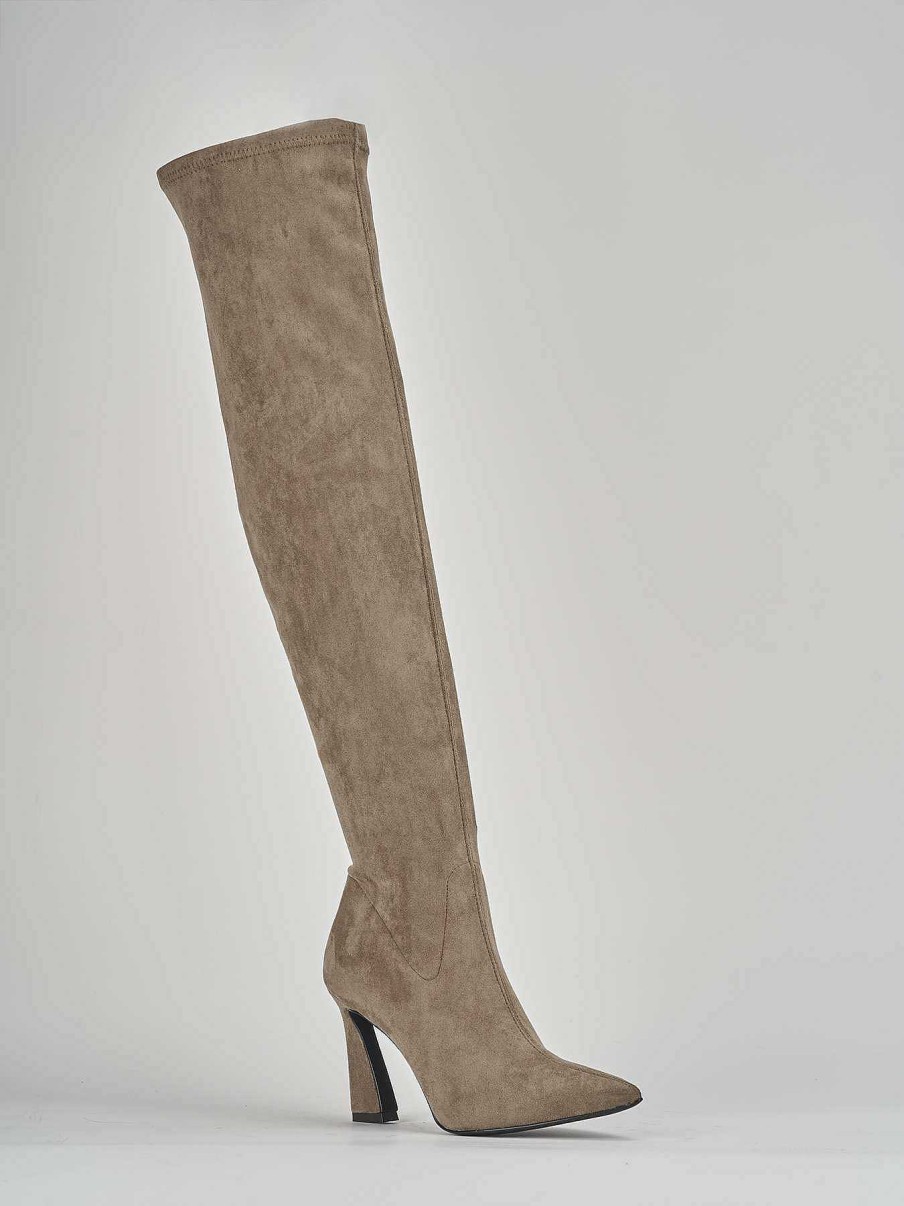 Donna Barca | Stivali Tacco Alto Tacco 8 Cm In Camoscio Beige