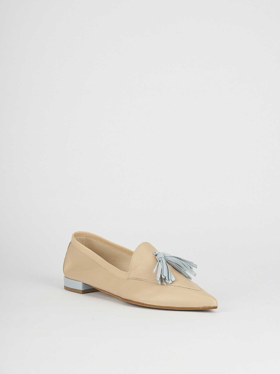 Donna Barca | Mocassini Tacco 1 Cm In Pelle Beige