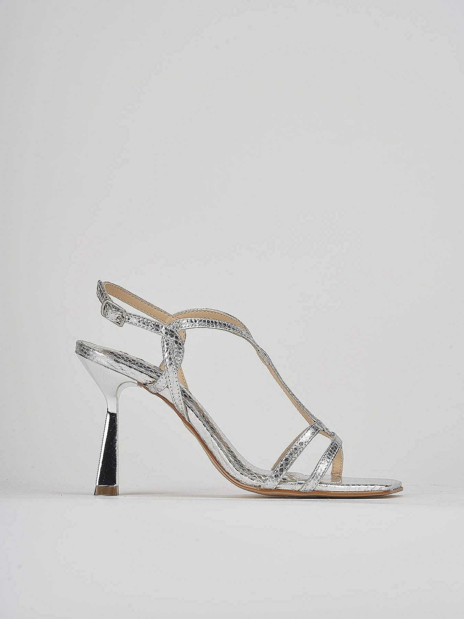 Donna Barca | Sandali Tacco Alto Tacco 9 Cm In Pitone Argento