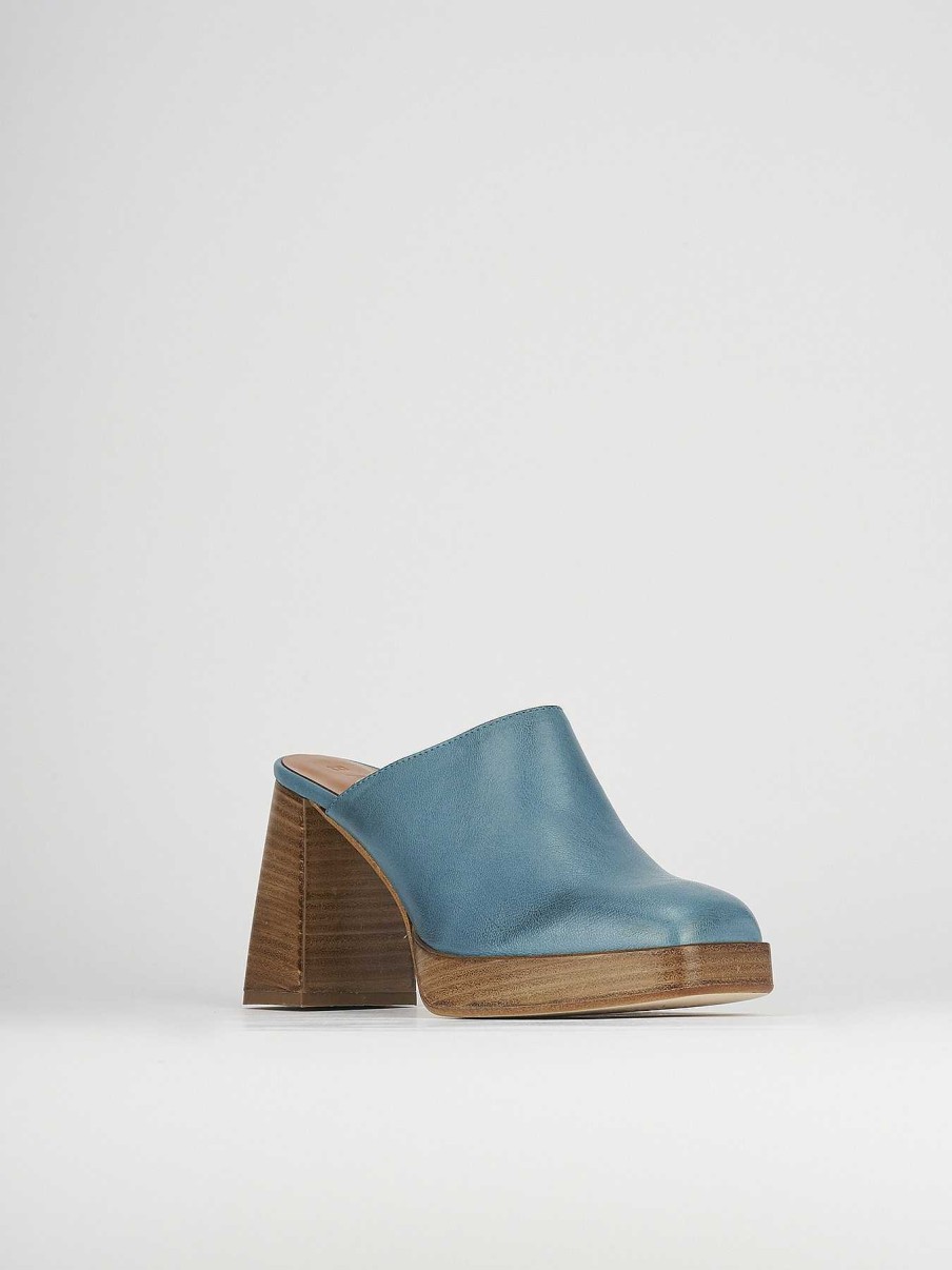 Donna Barca | Sabot Tacco 9 Cm In Pelle Blu