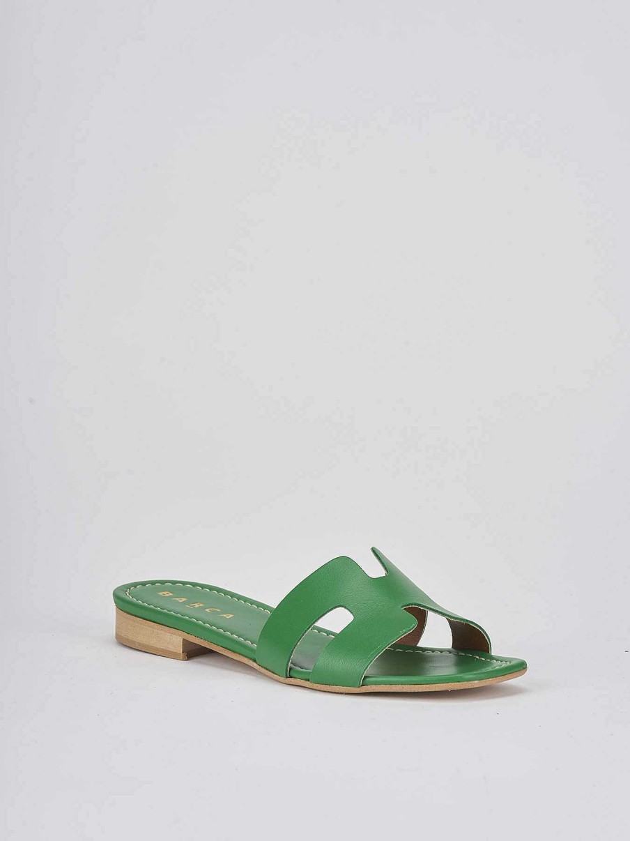 Donna Barca | Ciabatte Tacco 1 Cm In Pelle Verde